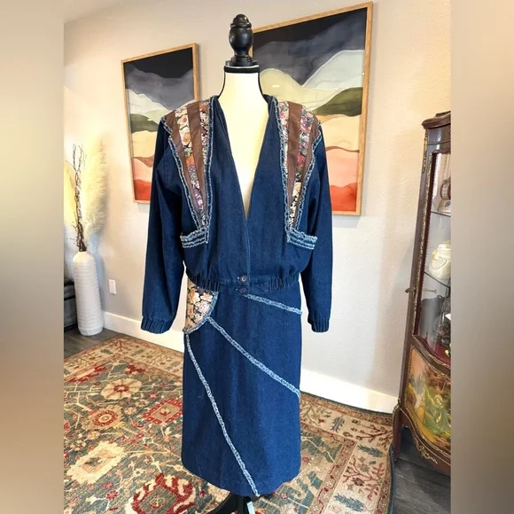 Vintage Noah’s Flood Denim Patchwork Jacket and Skirt - Picture 6 of 16